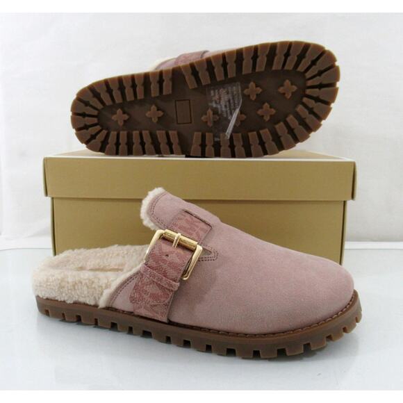 Michael Kors Judd Closed Toe Suede Lug Sole Slide MK Logo Fawn Light Pink Size 7 - Picture 10 of 11